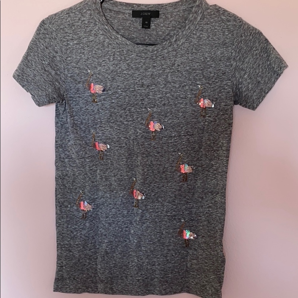 JCREW sequined Gray T-shirt with flamingos!